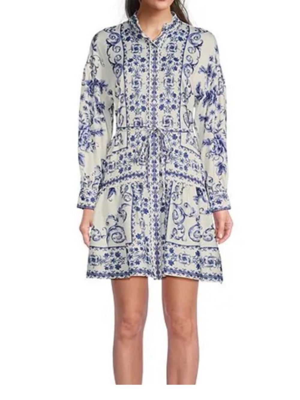 Alex Marie Dress Blue & White Printed Long-Sleeve Shirt Dress